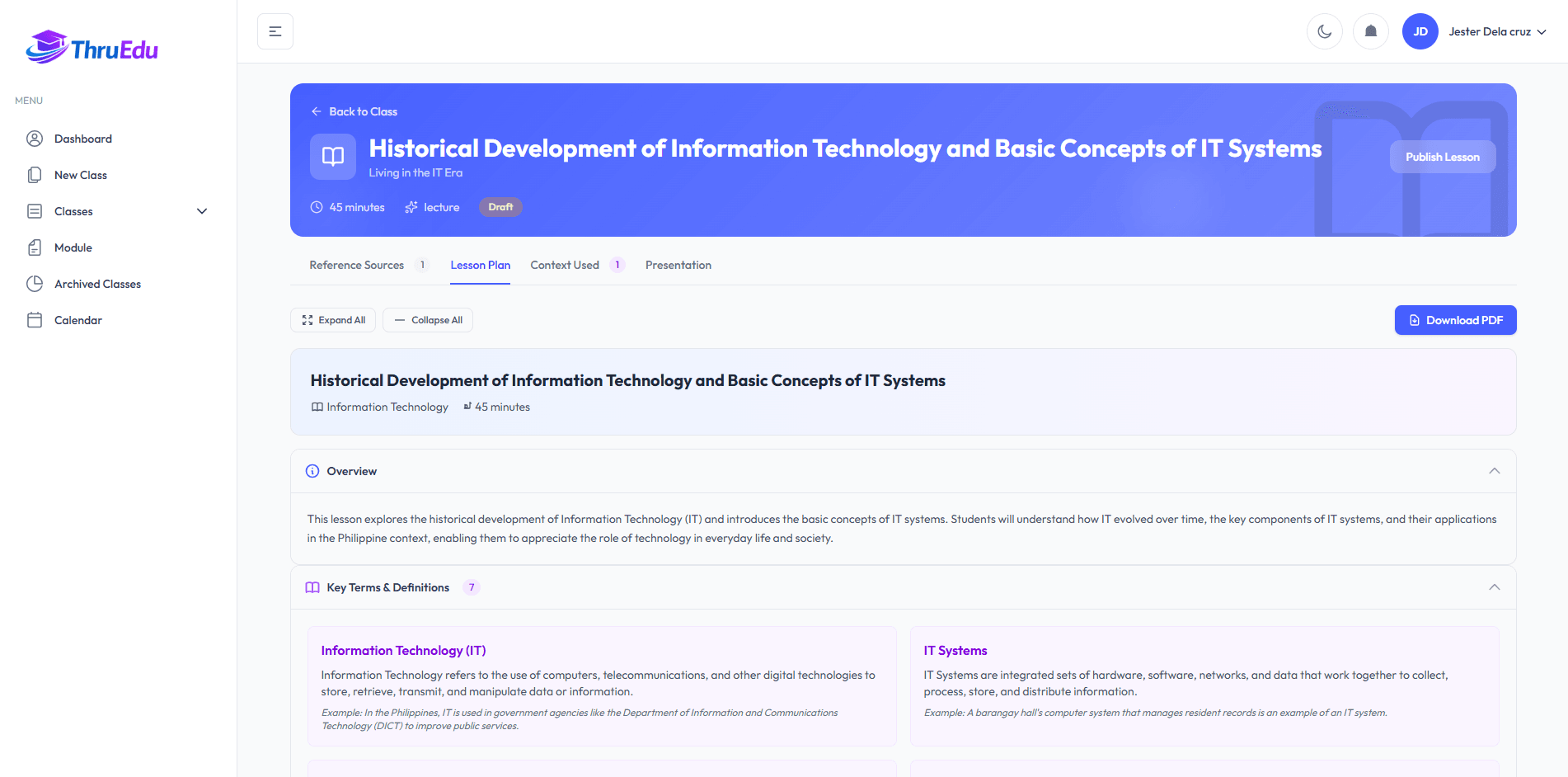 A ThruEdu lesson plan for Historical Development of Information Technology, with an overview and key terms